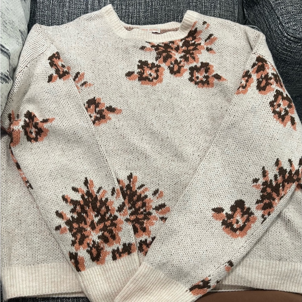 Floral Patterned Cream Sweater